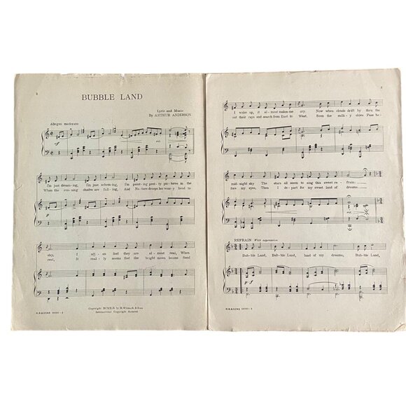 Vintage 1921 Bubble Land Sheet Music By Arthur Anderson M. Witmark & Sons NY - Picture 2 of 4